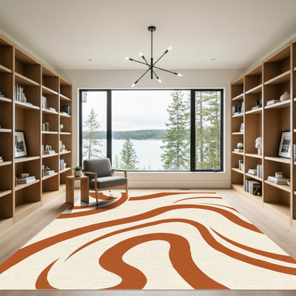 Terracotta Swirl Abstract Organic Flow Rug