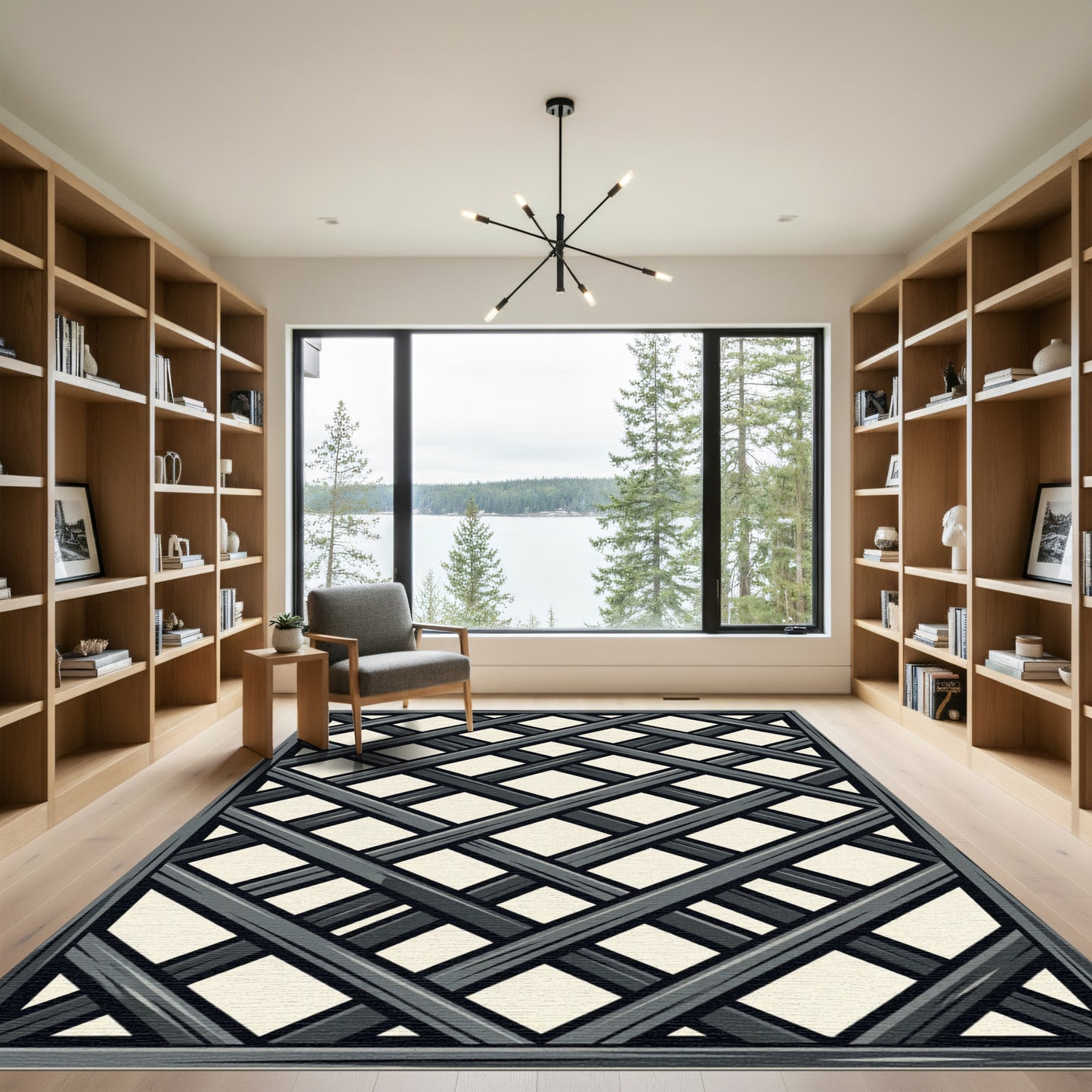 Dark Charcoal Interlocking Diamond Lattice Rug