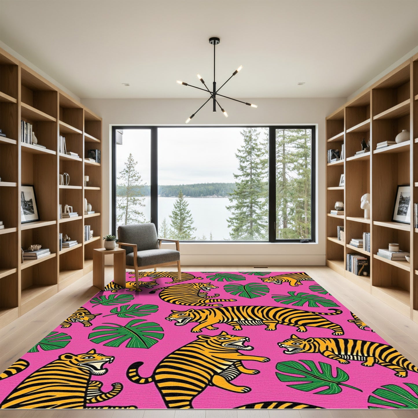 Hot Pink Tiger Leaf Collection Rug