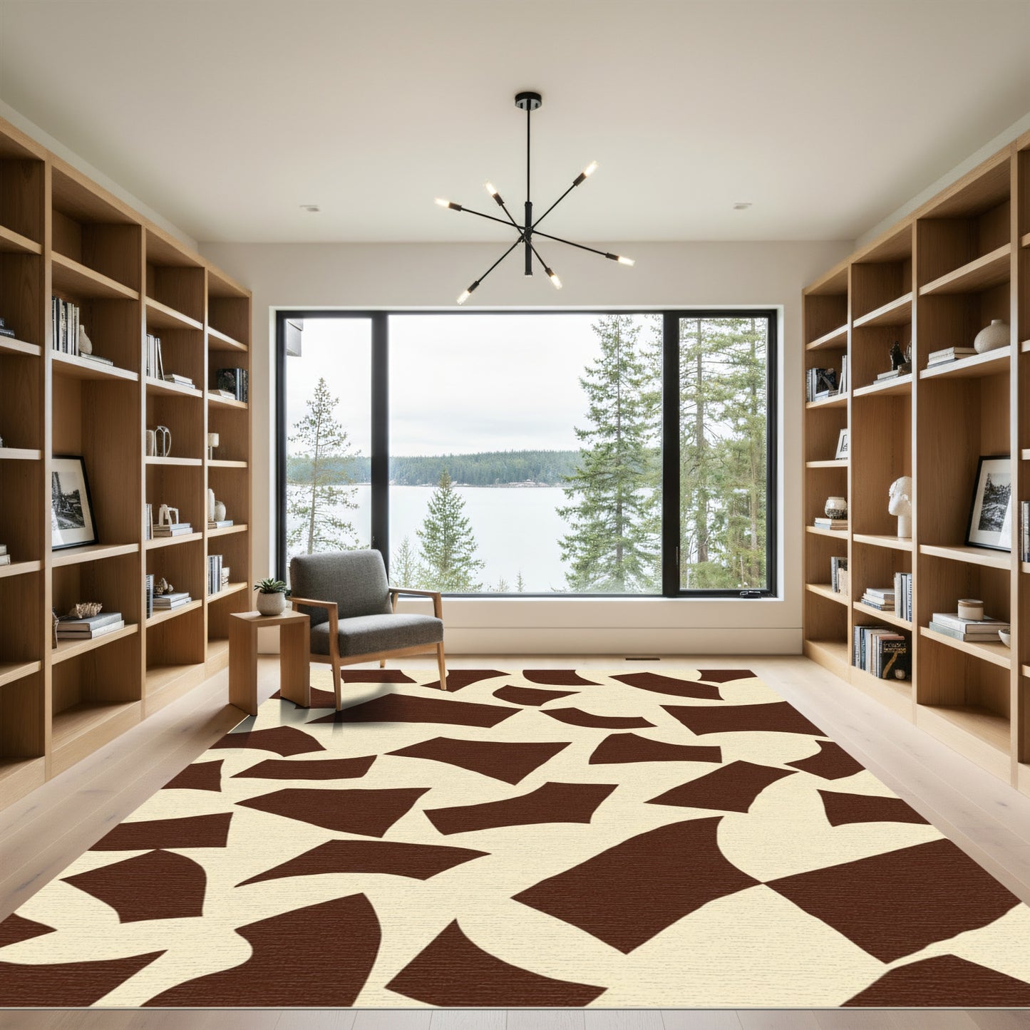 Cream Brown Abstract Geo Shards Rug