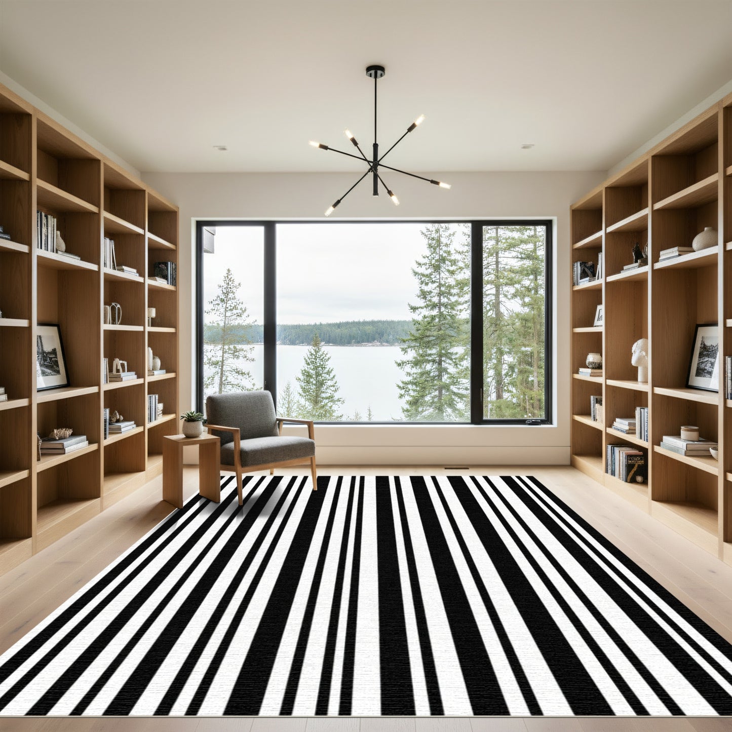 Strict Black White Lines Rug