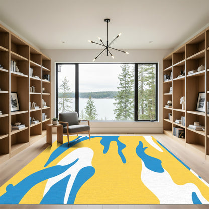 Abstract Blue White Yellow Organic Flow Rug