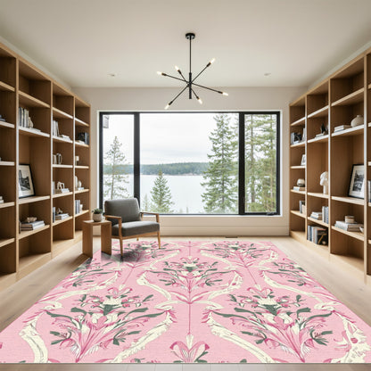 Pink Damask Floral Scroll Rug