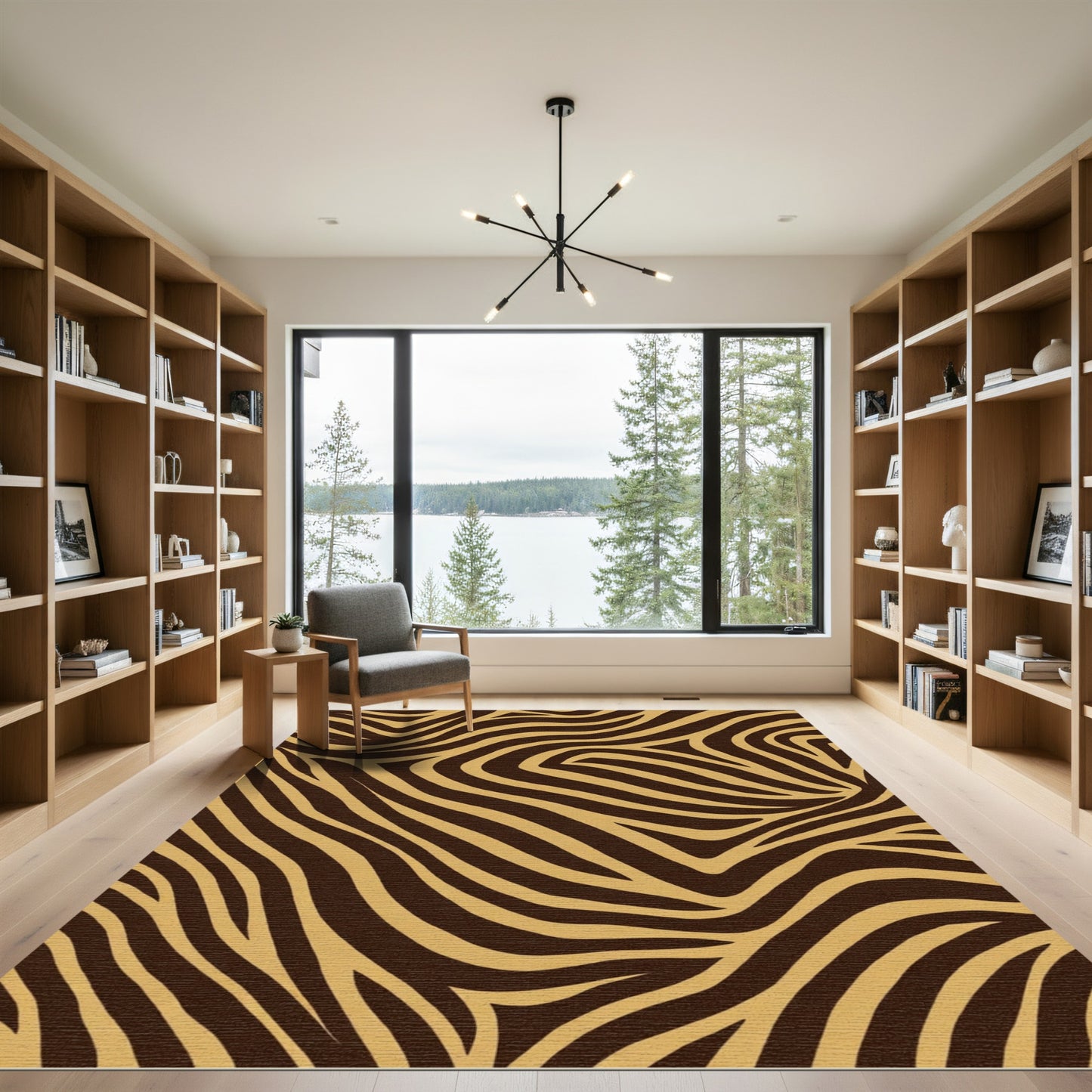 Brown Gold Abstract Zebra Stripes Rug