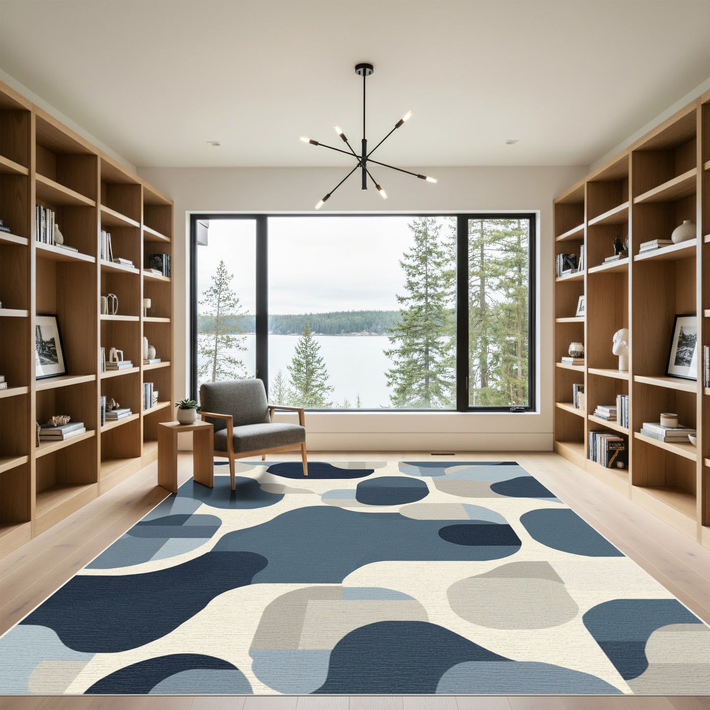Abstract Navy Blend Organic Shapes Rug