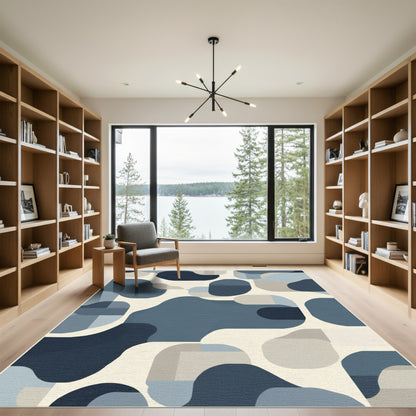 Abstract Navy Blend Organic Shapes Rug