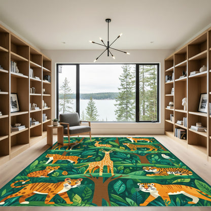 Whimsical Forest Animals Orange Spots Rug
