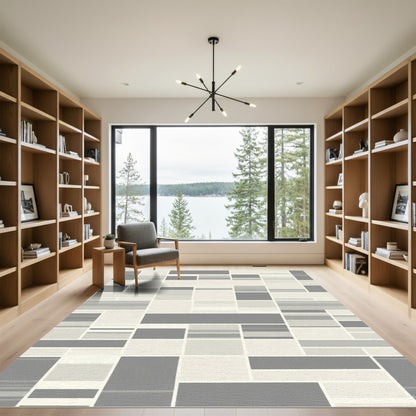 Modern Gray Geometric Block Rug