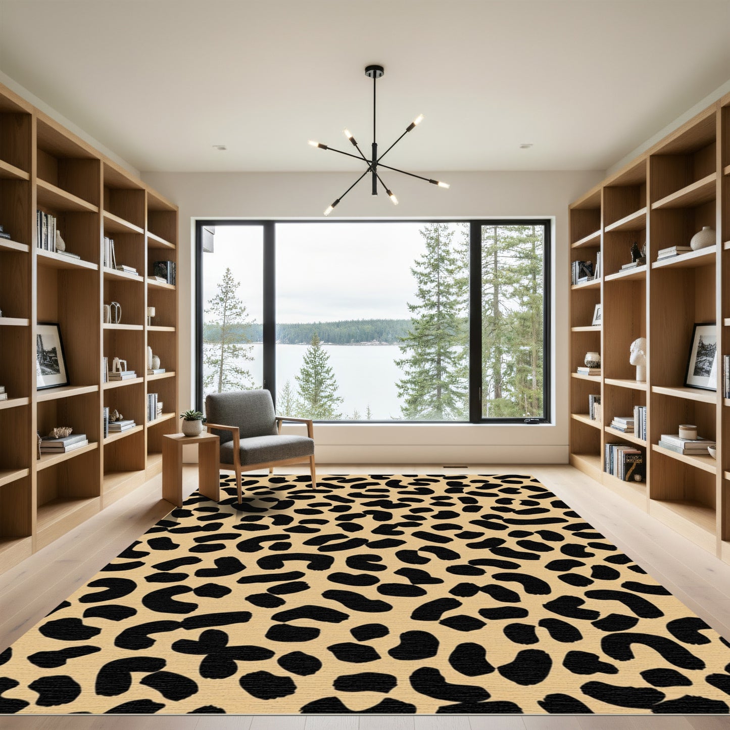 Bold Black Leopard Spots Khaki Rug