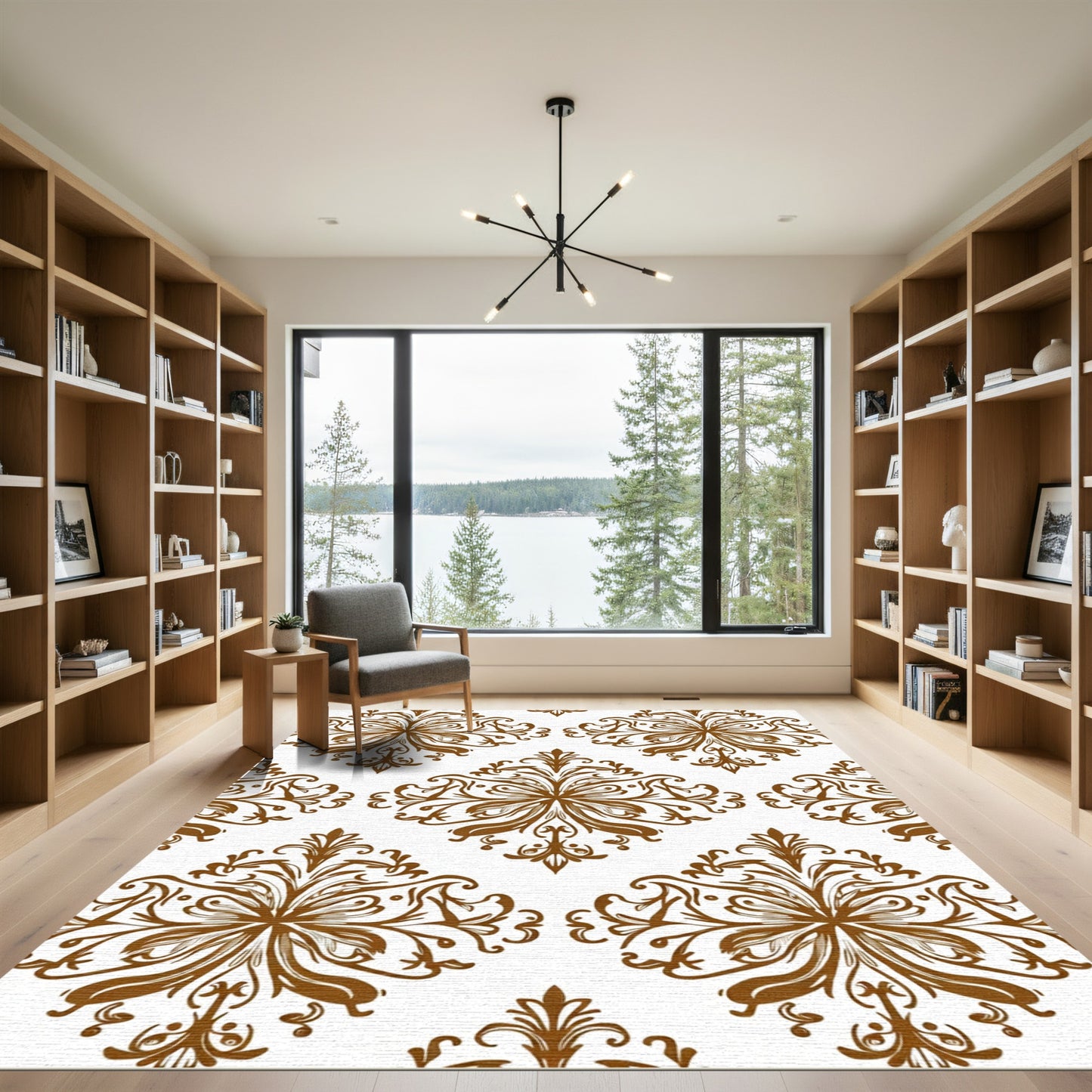 Brown Rococo Floral Damask Rug