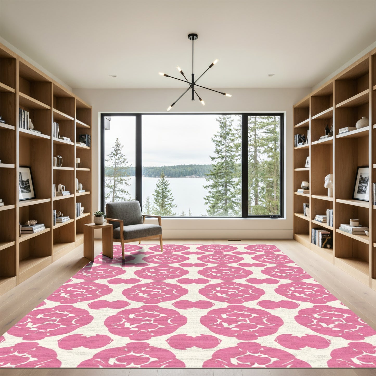 Pink Floral Ornament Cream Rug