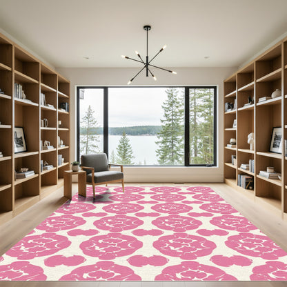 Pink Floral Ornament Cream Rug