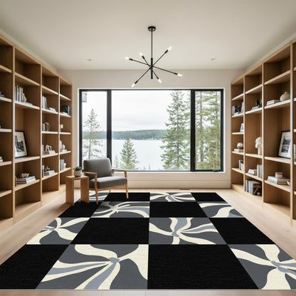 Retro Gray Swirl Checkerboard Rug