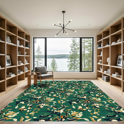 Emerald Abstract Floral Figurine Rug