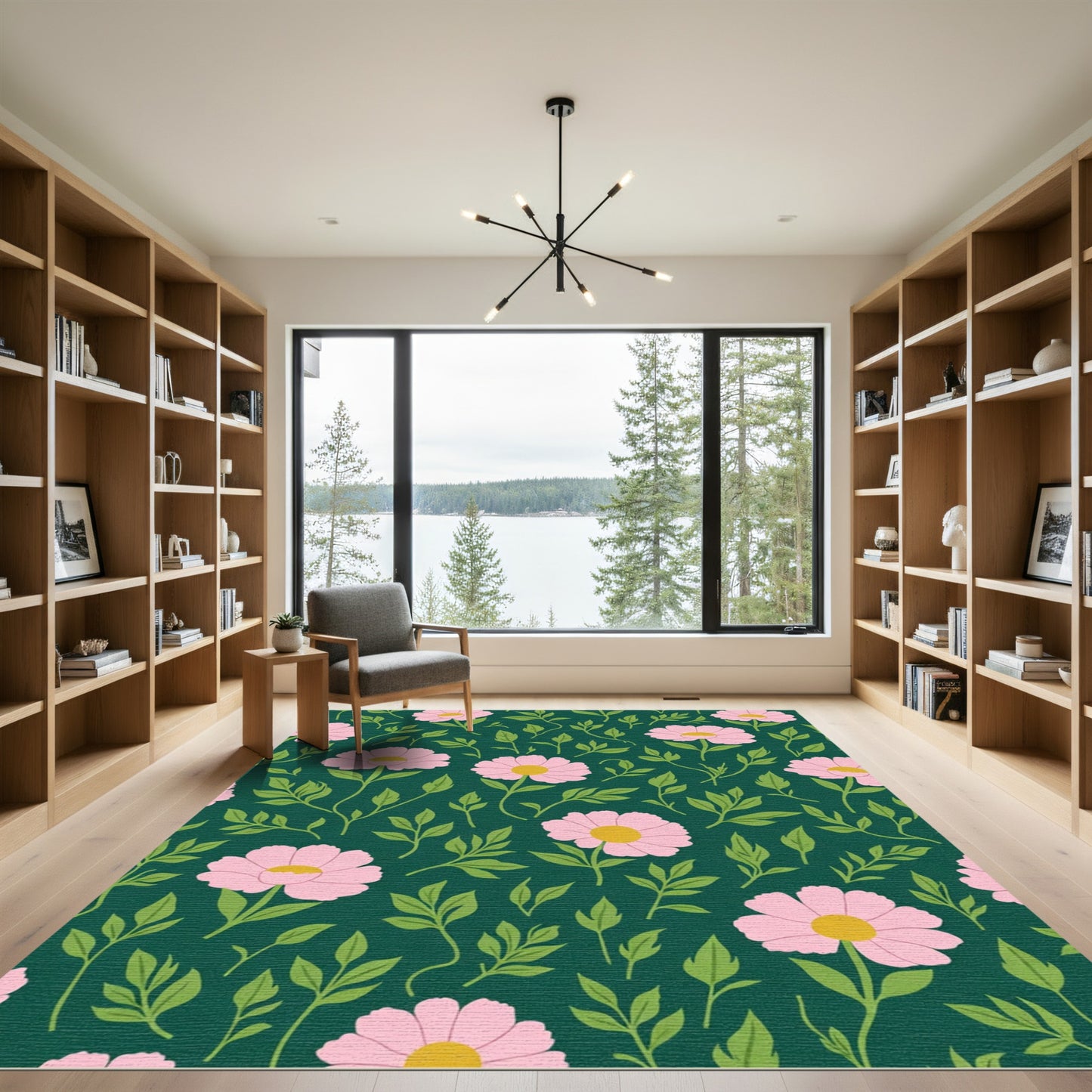 Delicate Pink Floral Botanical Art Rug