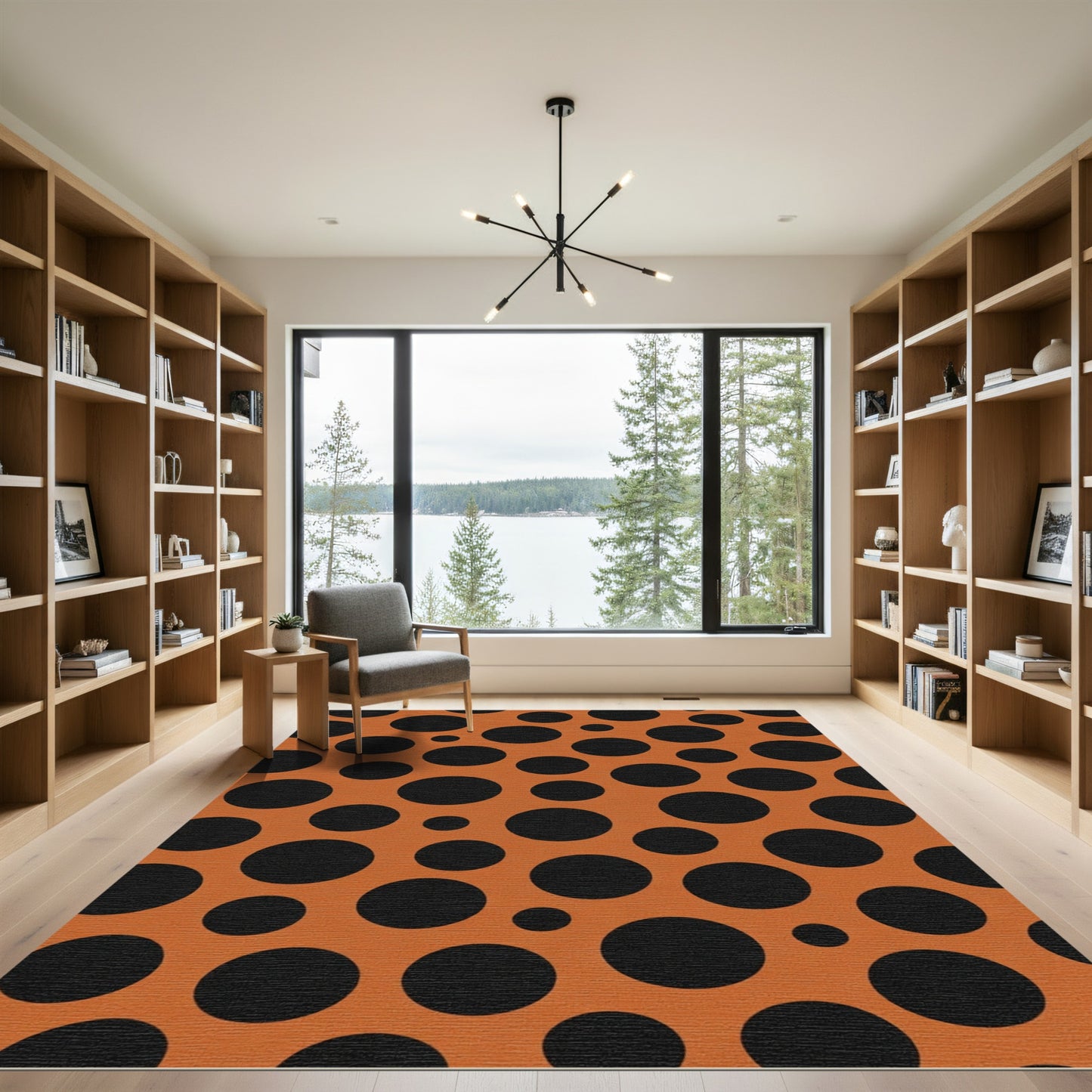 Orange Black Polka Dot Circles Rug