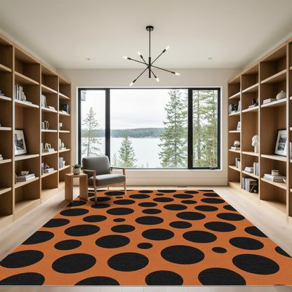 Orange Black Polka Dot Circles Rug