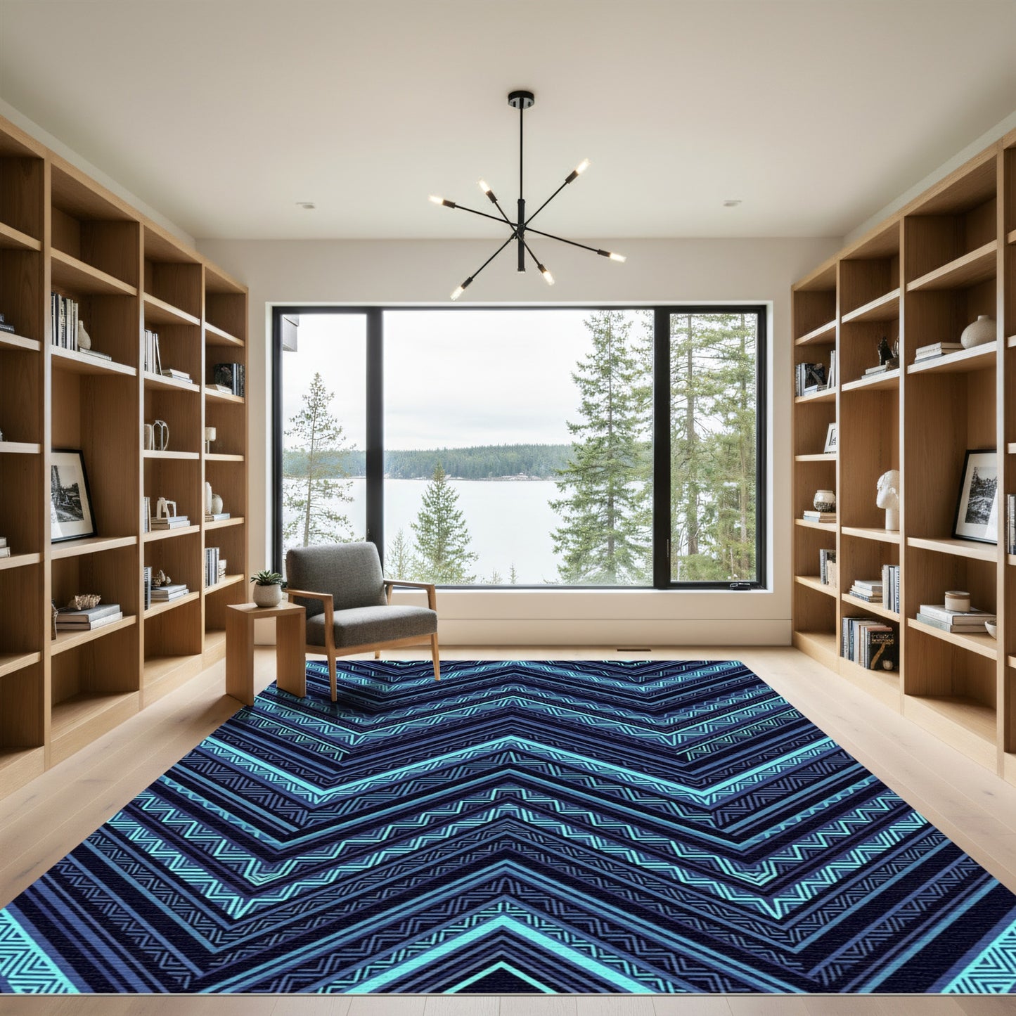 Deep Blue Tribal Zigzag Stripe Rug