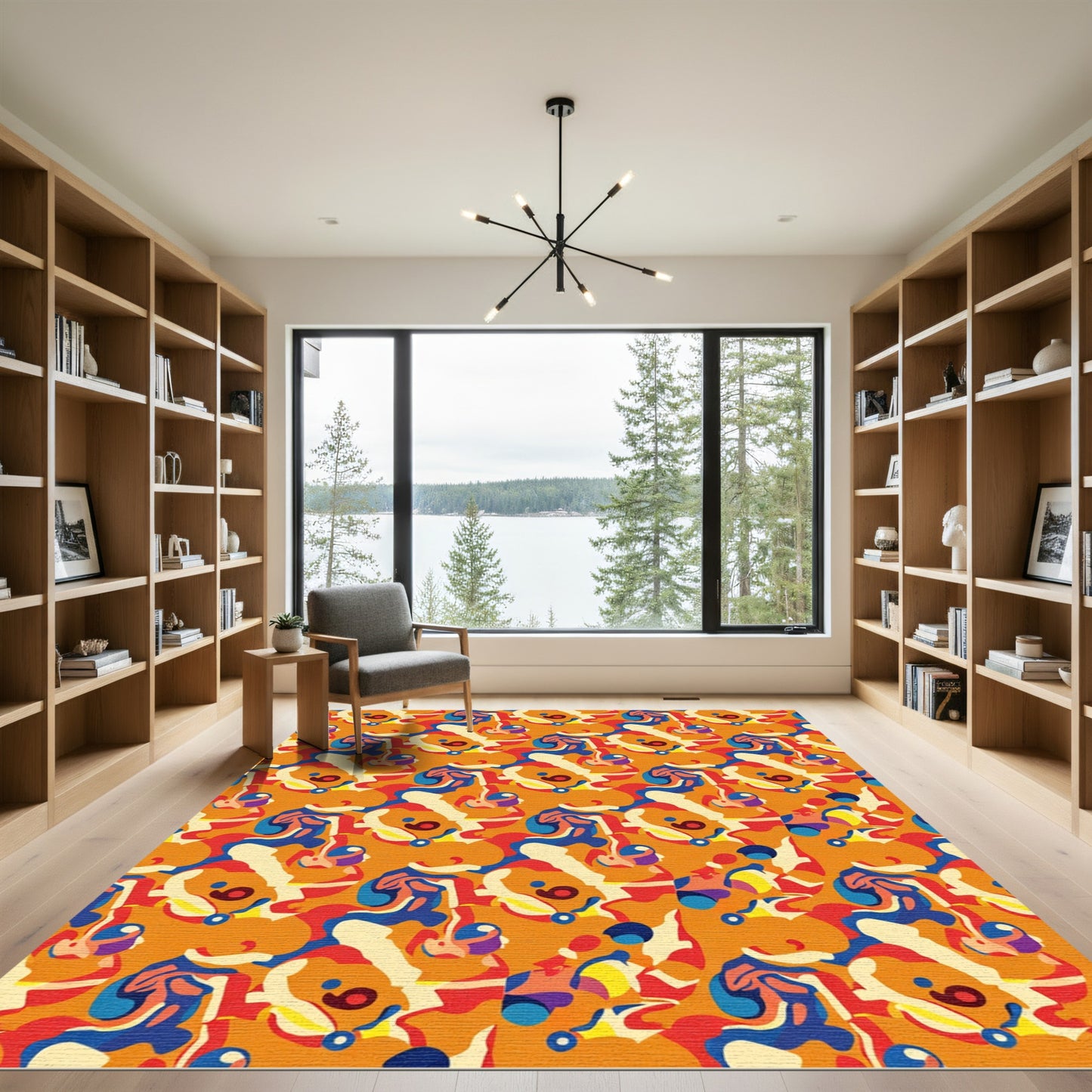 Vibrant Orange Abstract Swirls Rug