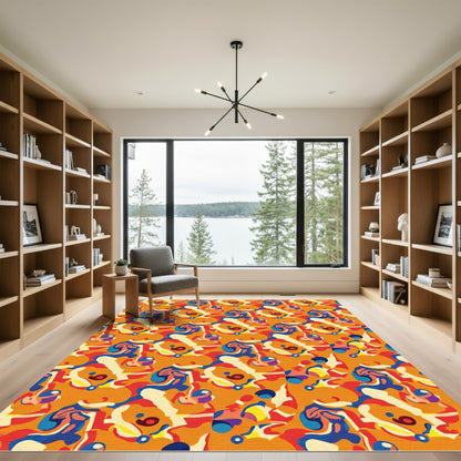 Vibrant Orange Abstract Swirls Rug
