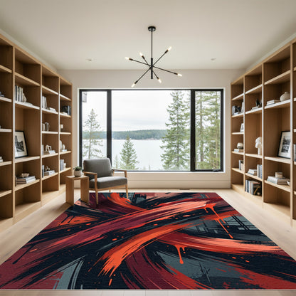 Crimson Swirl Abstract Urban Splash Rug