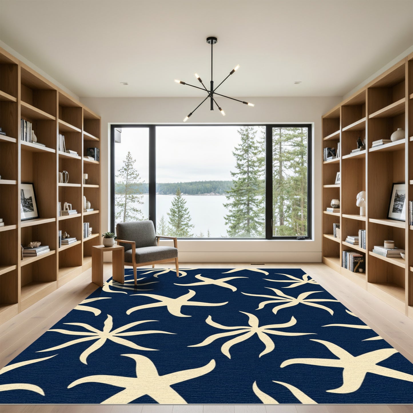 Cream Starfish Navy All-Over Rug