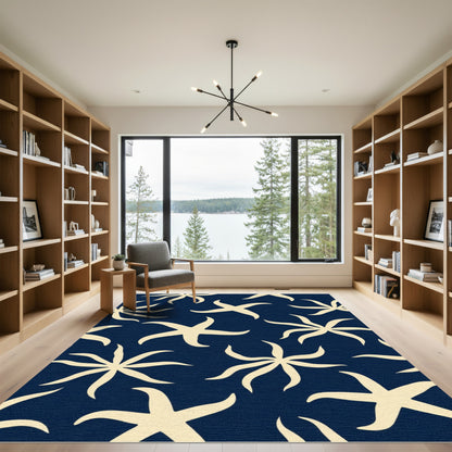 Cream Starfish Navy All-Over Rug