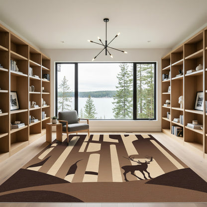 Mid-century modern deer landscape Rug