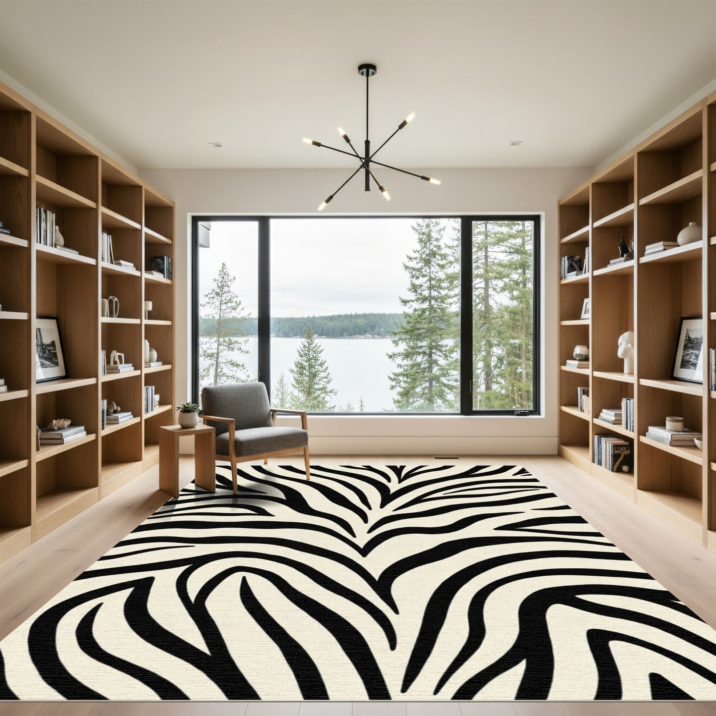 Bold Black White Stripe Animal Print Rug