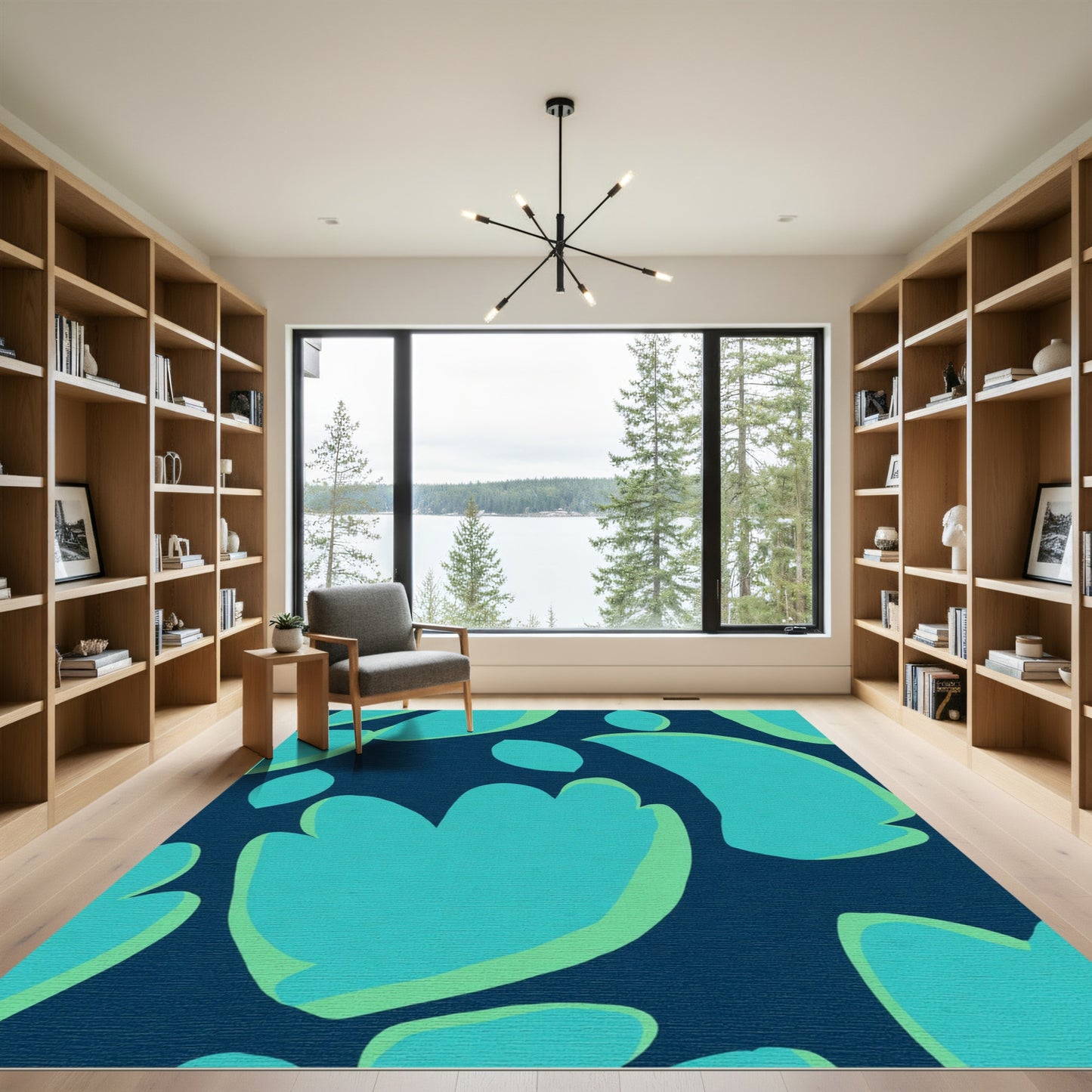 Teal Organic Shapes Navy Rug