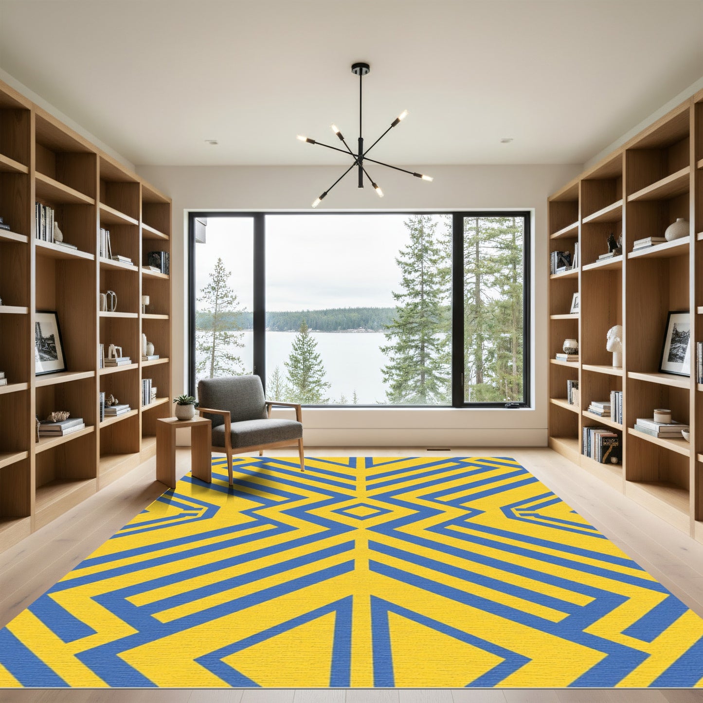 Bold Yellow Blue Geometric Accent Rug