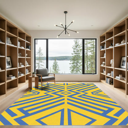 Bold Yellow Blue Geometric Accent Rug
