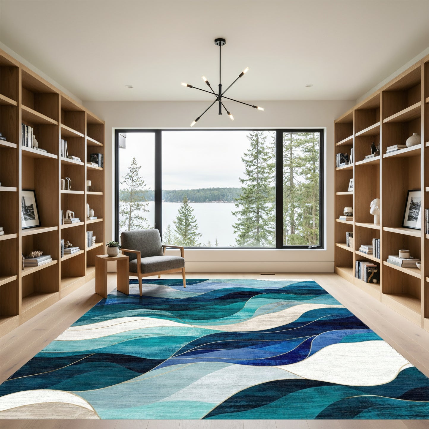 Teal Navy Layered Waves Rug