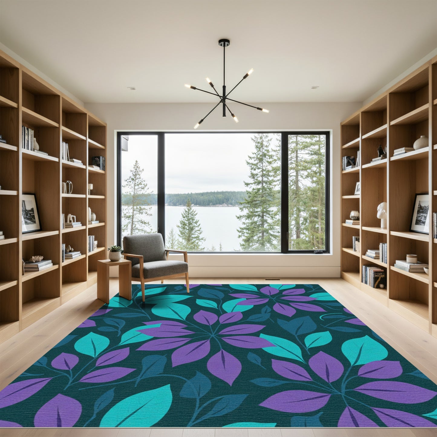 Teal Purple Leafy Vine Arrangement Rug