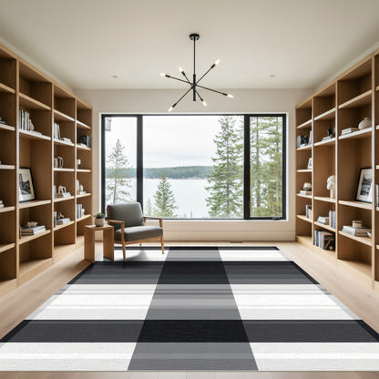 Monochromatic Gray Plaid Square Layer Rug
