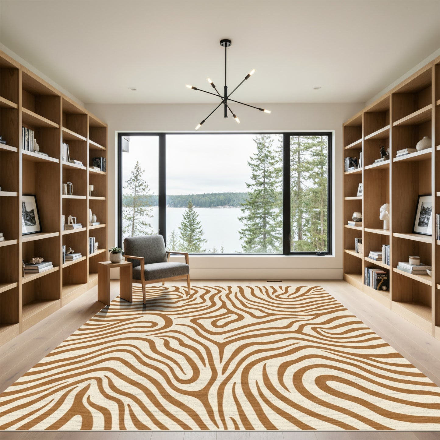 Brown Cream Zebra Stripe Abstract Rug