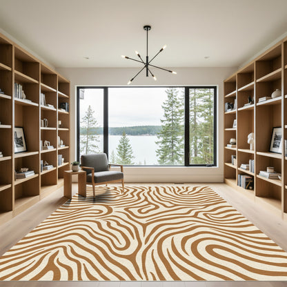 Brown Cream Zebra Stripe Abstract Rug