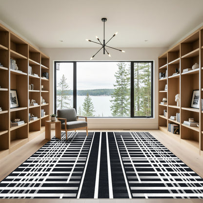 Abstract Black White Geometric Lattice Rug