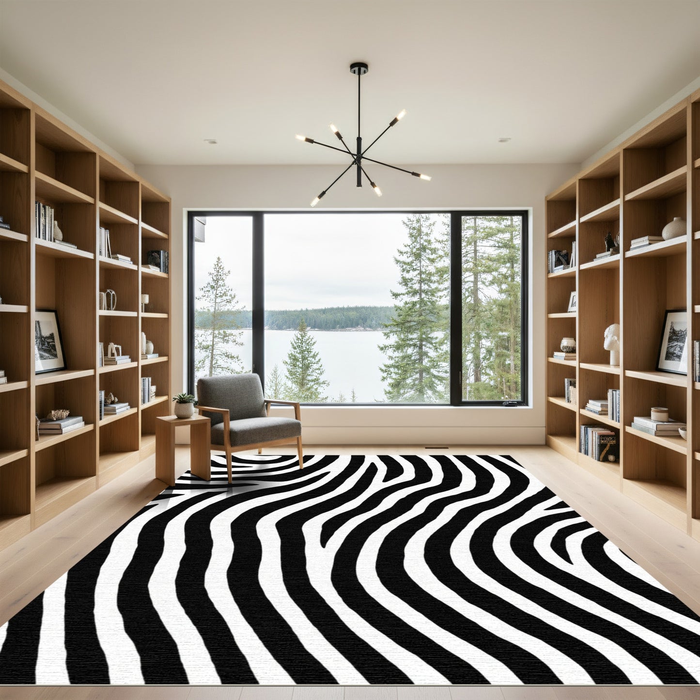 Contrast Black White Wavy Lines Rug
