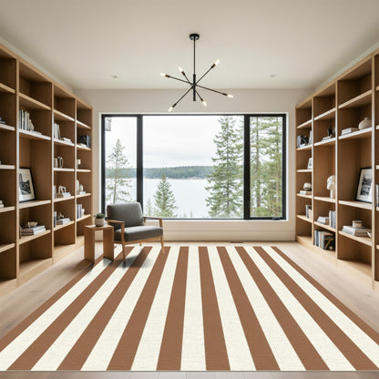 Classic Brown White Vertical Stripe Rug