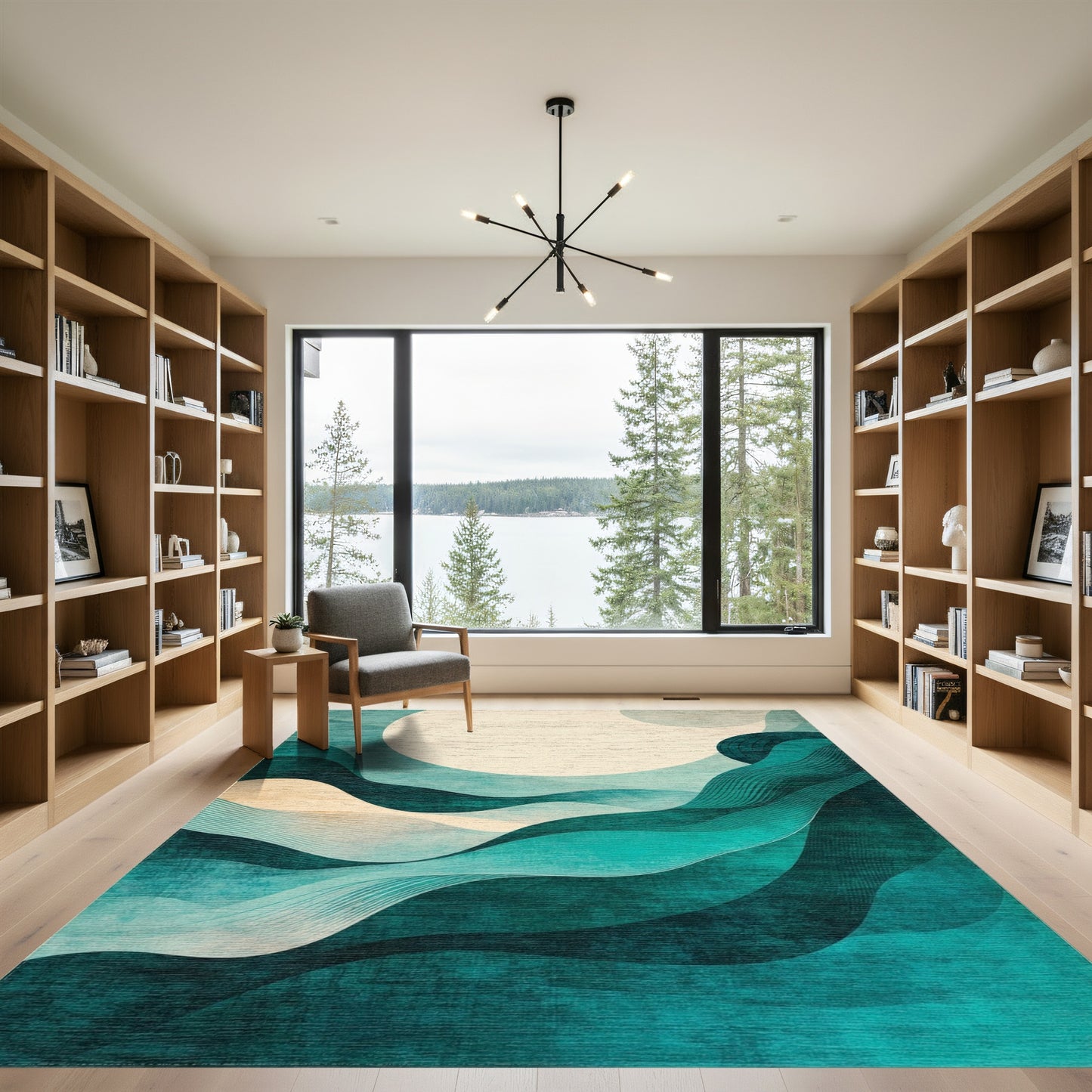 Teal Wavy Moon Abstract Rug