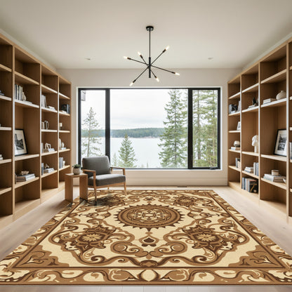 Earthy Brown Floral Medallion Rug