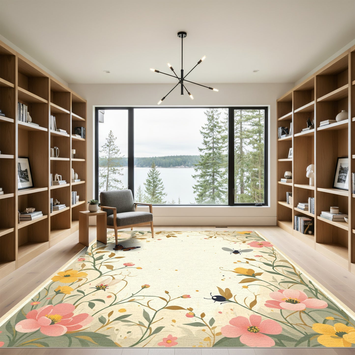 Whimsical Blossom Bee Butterfly Garden Rug