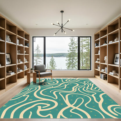 Teal Cream Wavy Swirl Starlet Rug