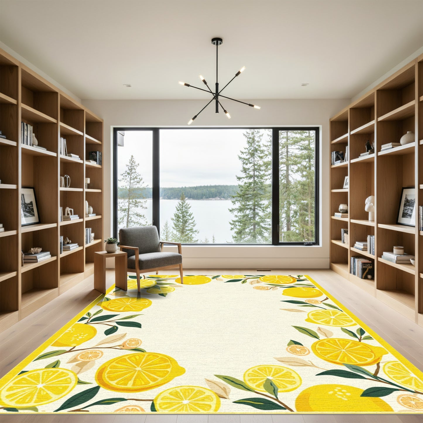 Yellow Lemon Citrus Branch Border Accent Rug