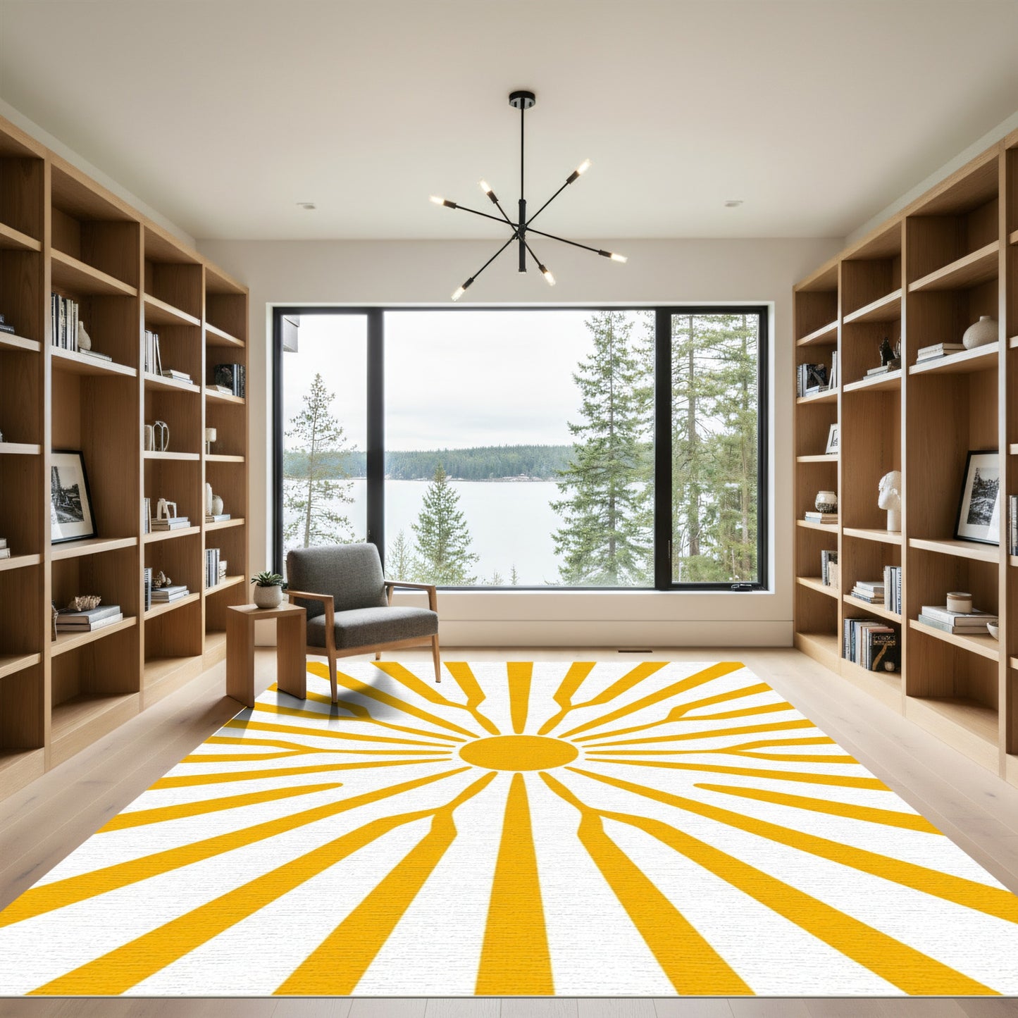 Golden Sun Burst Rays Rug