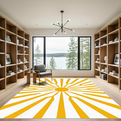 Golden Sun Burst Rays Rug