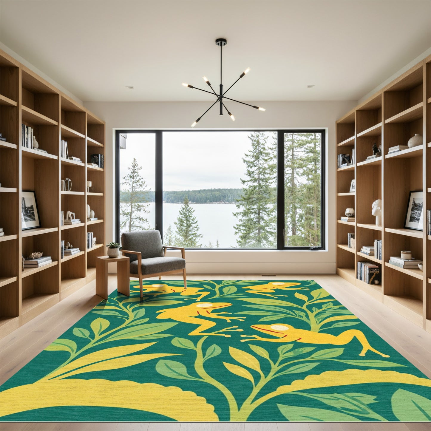 Yellow Frogs on Green Foliage Rug