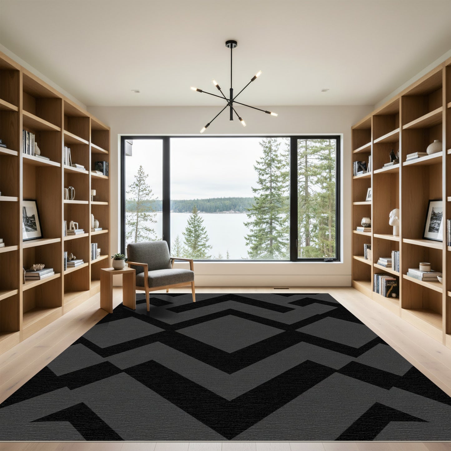 Dark Gray Geometric Chevron Diamond Rug