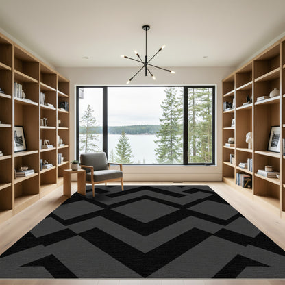 Dark Gray Geometric Chevron Diamond Rug